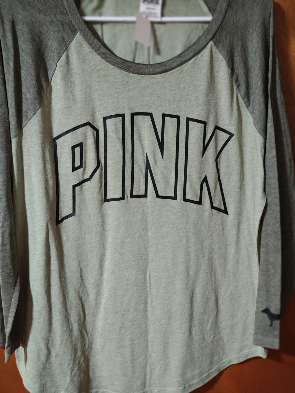 PINK Long Sleeve Graphic Top in Green & Gray
